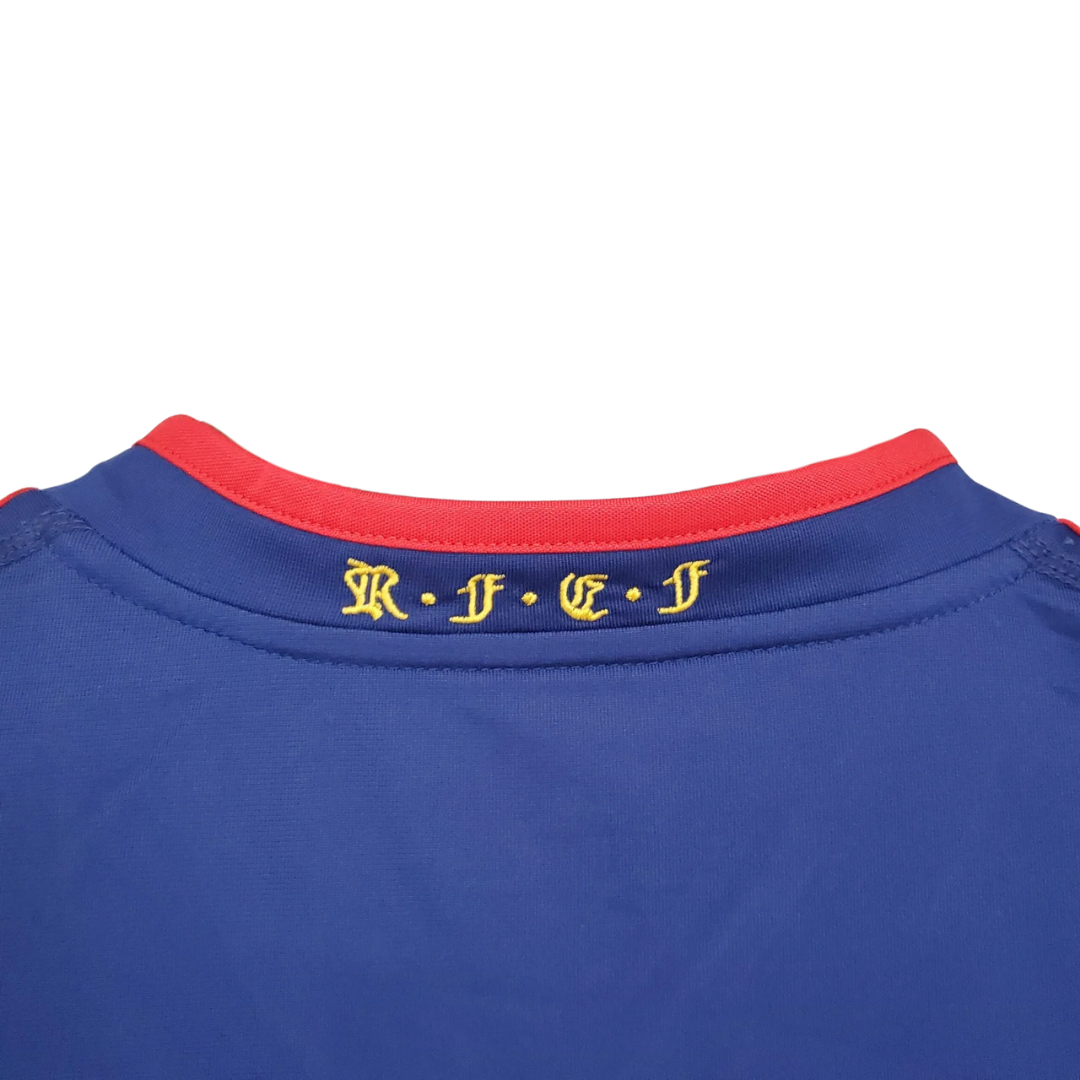 Camisa Seleção da Espanha II 2010 Manga Longa - RetrÓ Adidas - Azul com detalhes em amarelo e laranja