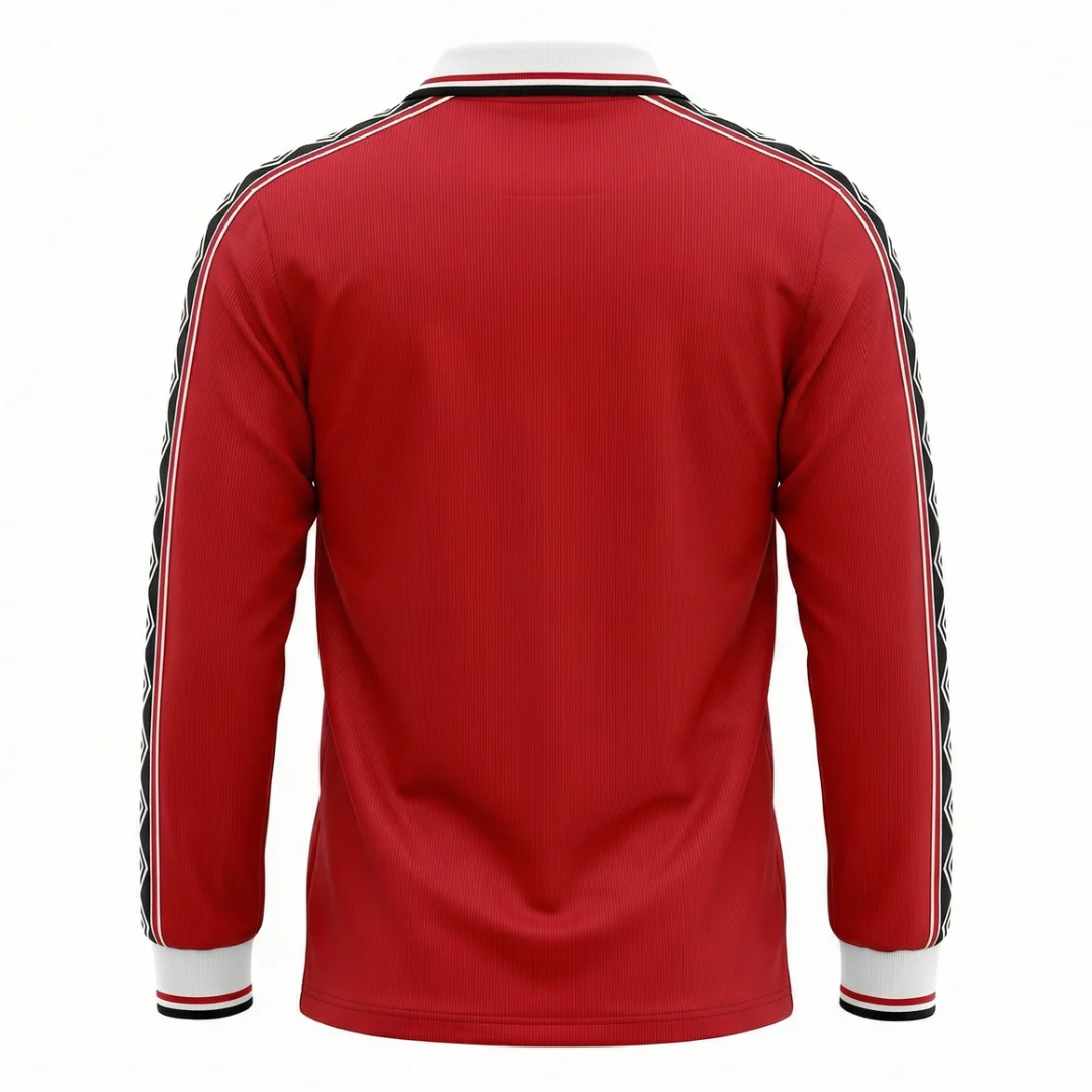 Camisa Manchester United I 1998/1999 Manga Longa - Retrô Umbro - Vermelha com detalhes em branco