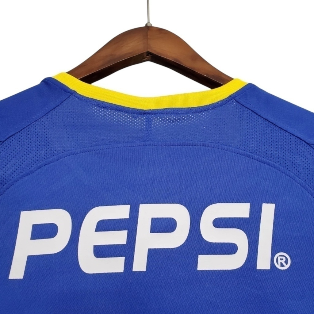 Camisa Boca Juniors 2003/2004 Manga Longa - Retrô Nike - Azul com detalhes em amarelo