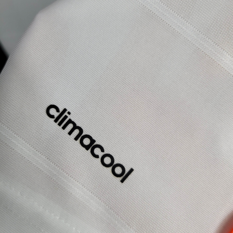 Camisa Real Madrid I 2013/2014 Manga Longa - Retrô Adidas - Branca com detalhes em cinza e laranja