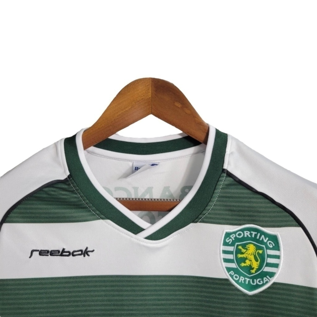 Camisa Sporting Lisboa I 2001/2003 Manga Longa - Retrô Reebok - Branca com detalhes em verde