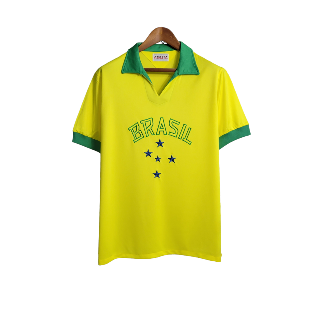 Camisa Seleção Brasileira I 1958 - RetrÓ - Amarela com detalhes verdes
