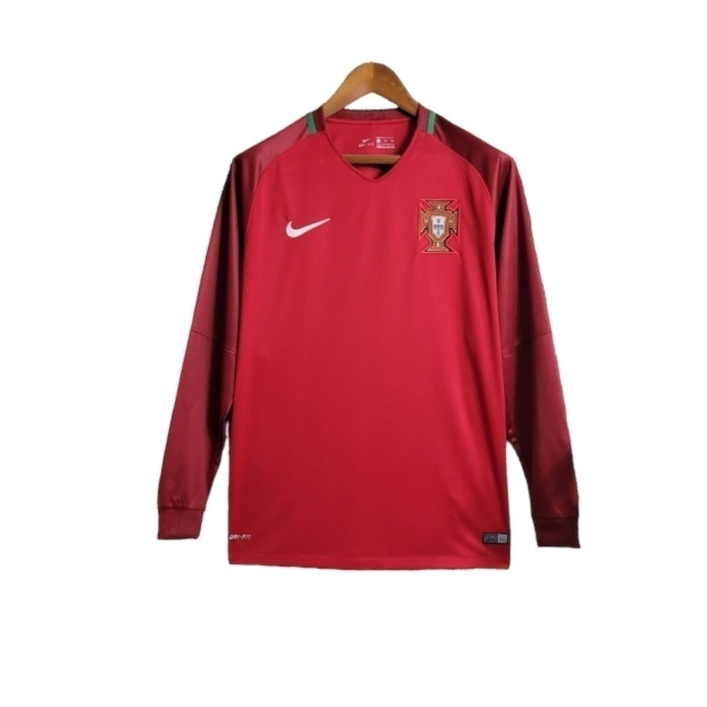 Camisa Seleção de Portugal I 2016/2017 Manga Longa - RetrÓ Nike - Vermelha com detalhes em verde