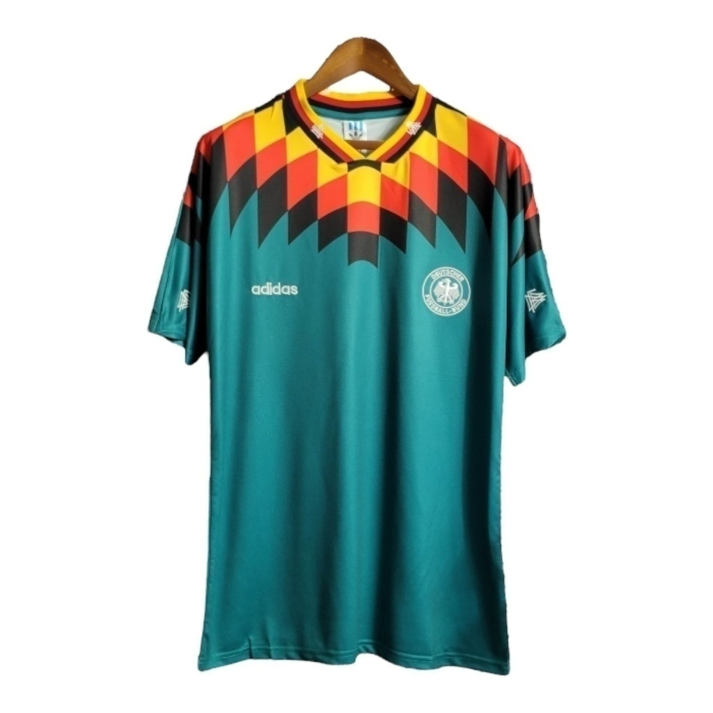 Camisa Seleção da Alemanha II 1994 - RetrÓ Adidas - Verde com detalhes em amarelo e vermelho