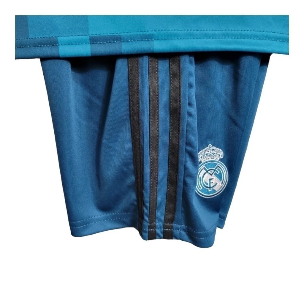 Conjunto Infantil Real Madrid II 2017/2018 - Retrô Adidas - Azul com detalhes em branco