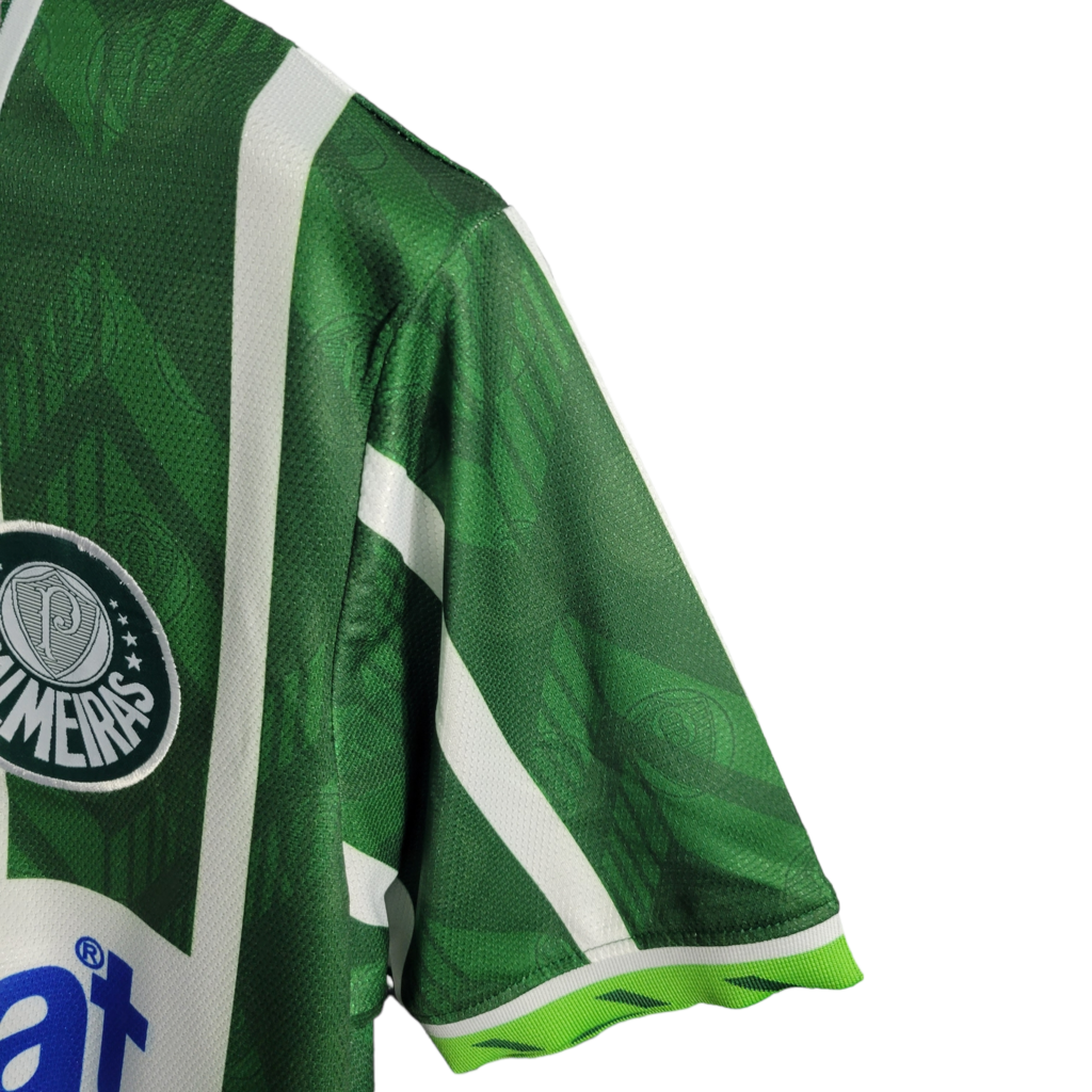 Camisa Palmeiras I 1996 - Retrô Rhumell - Verde com detalhes branco com patrocínio Parmalat