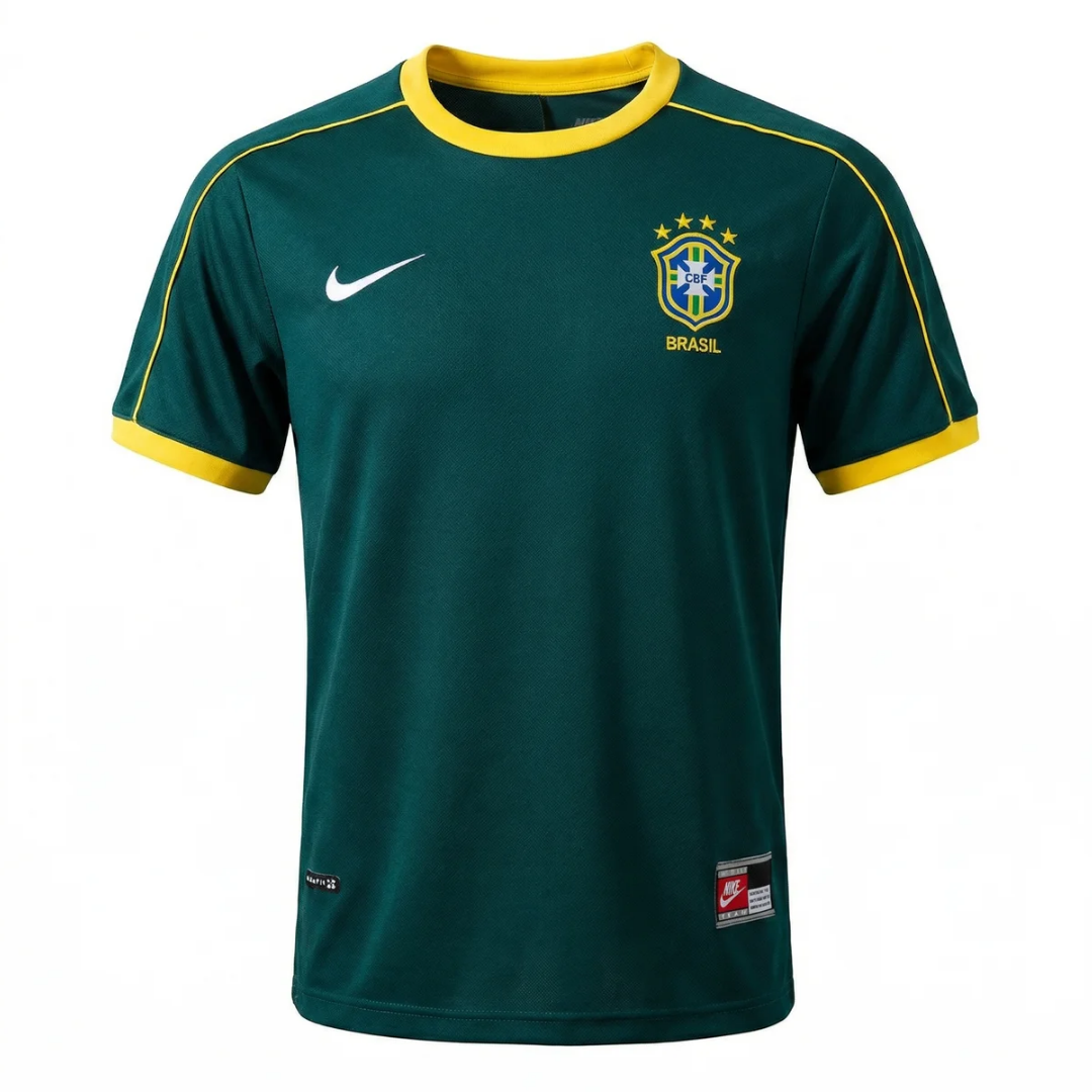 Camisa Seleção Brasileira Goleiro 1998 - Retrô Nike - Verde escuro com detalhes em branco e amarelo