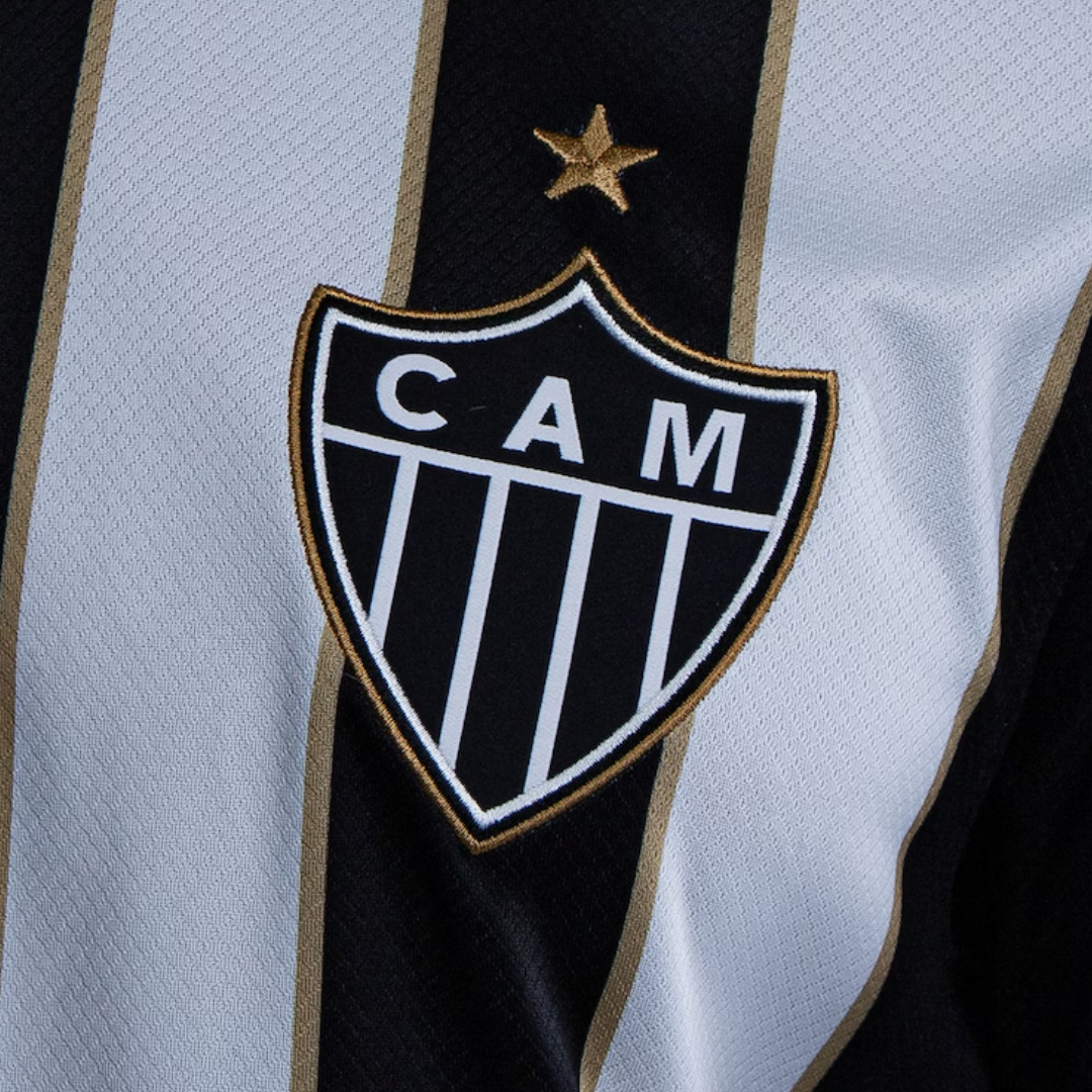 Camisa Atlético Mineiro I 26/27 - Torcedor Nike Masculina - Preta com listras brancas e detalhes em dourado