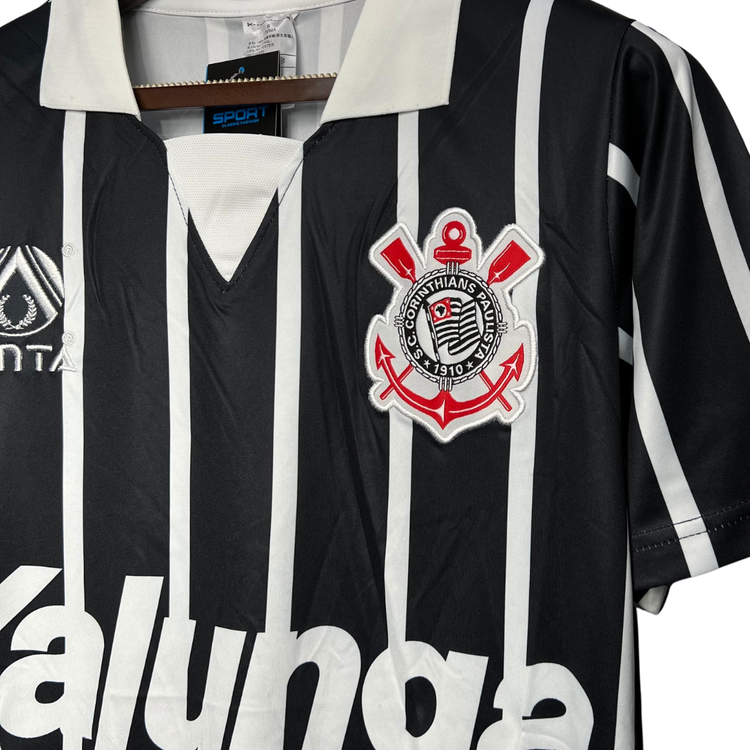 Camisa Corinthians II 1990 - Retrô Finta Masculina - Preta com detalhes em branco