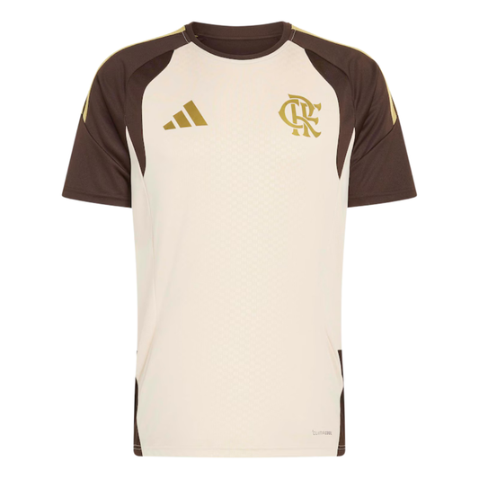 Camisa Flamengo Treino Atleta 26/27 - Torcedor Adidas Masculina - Bege com detalhes em marrom