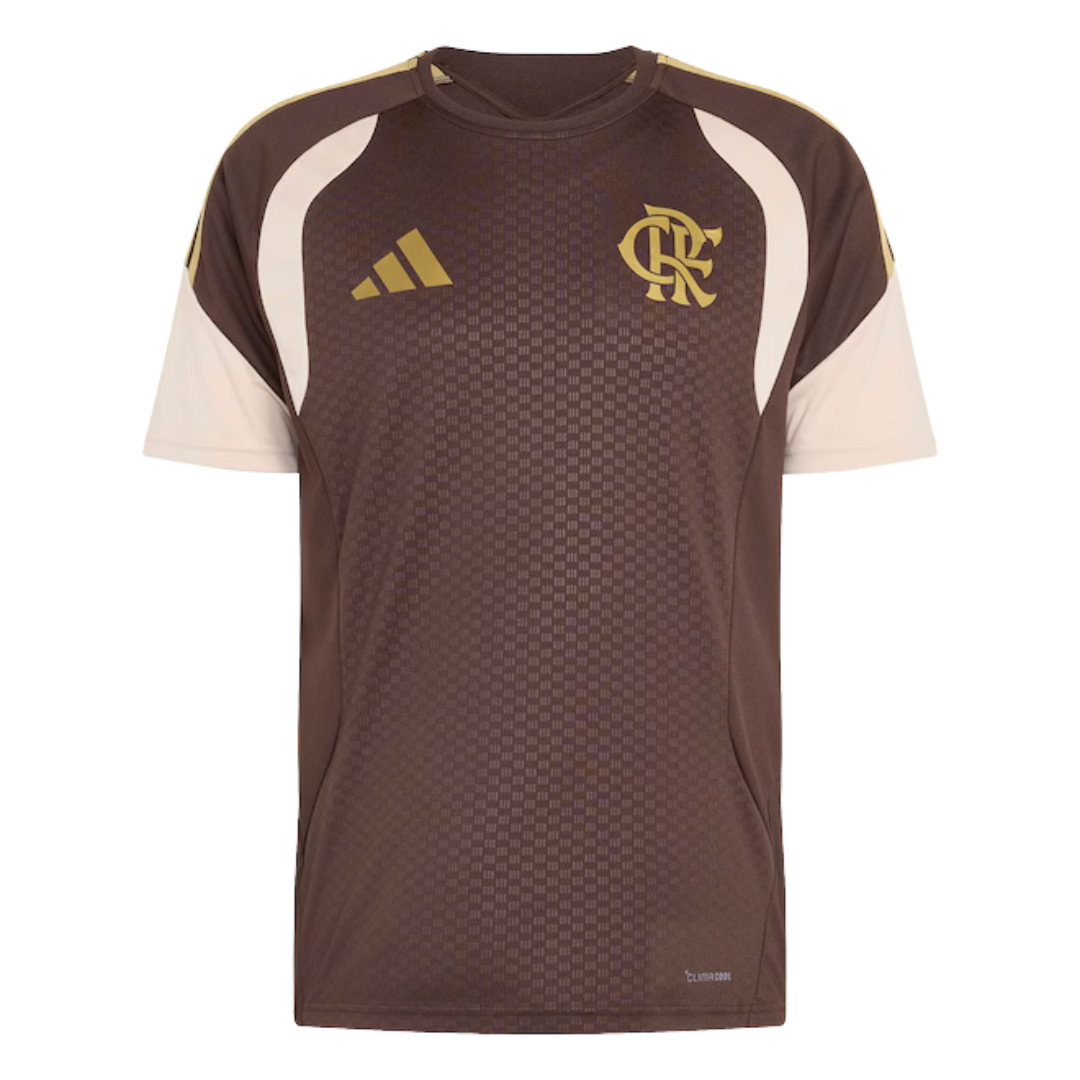 Camisa Flamengo Treino Comissão 26/27 - Torcedor Adidas Masculina - Marrom com detalhes em bege