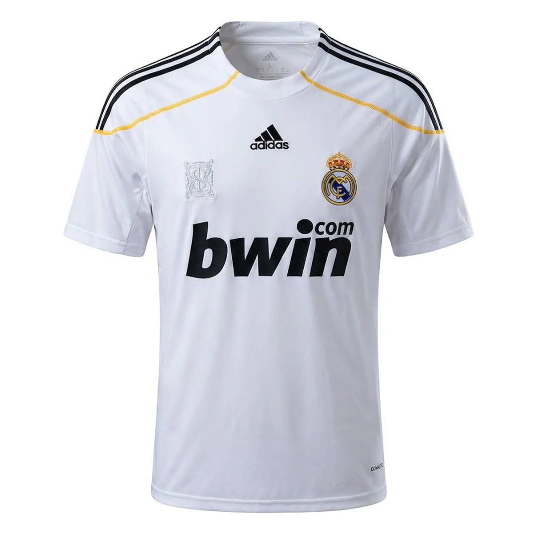 Camisa Real Madrid I 2009/2010 - Retrô Adidas - Branca com detalhes em preto e amarelo