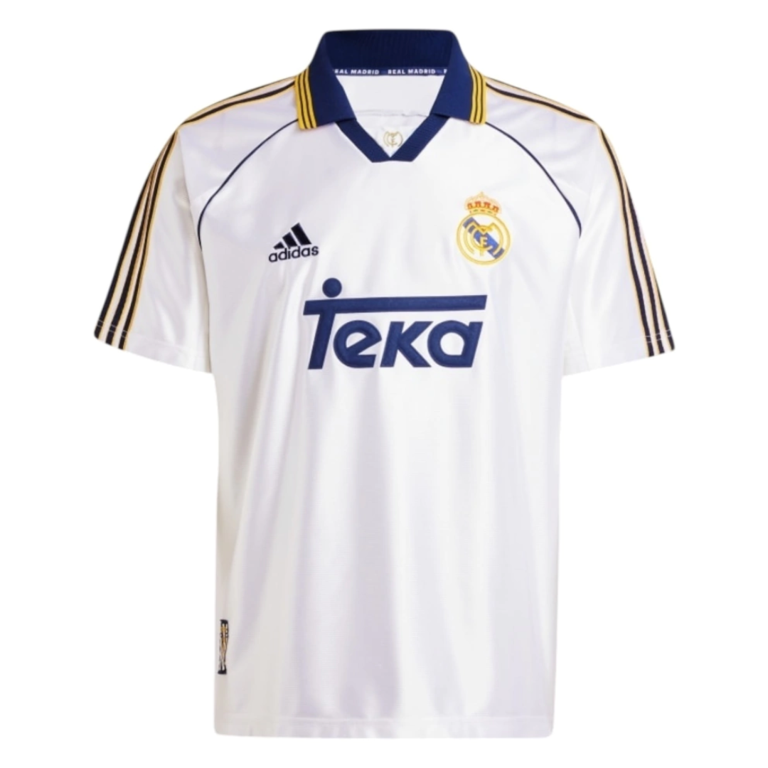Camisa Real Madrid I 1998/2000 - Retrô Adidas - Branca com detalhes em azul e amarelo