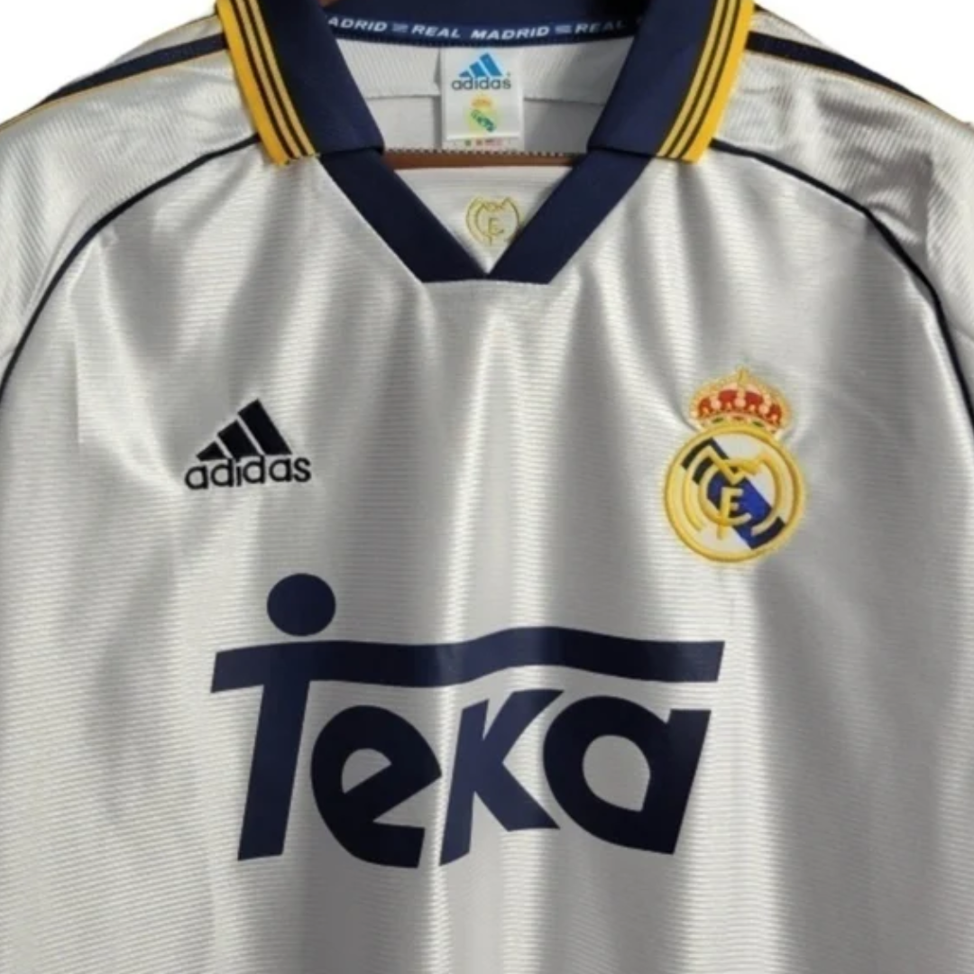 Camisa Real Madrid I 1998/2000 - Retrô Adidas - Branca com detalhes em azul e amarelo
