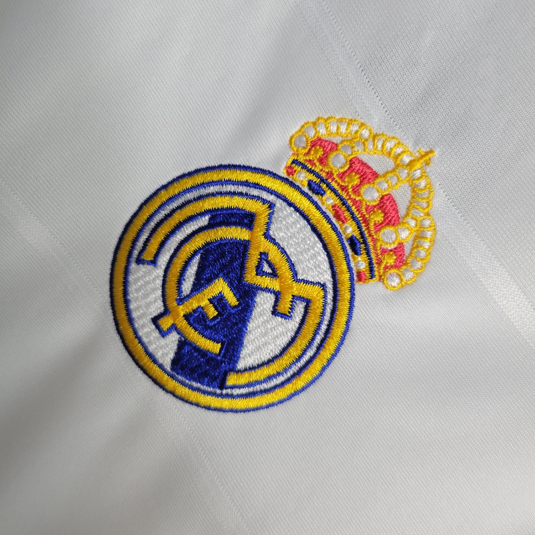 Camisa Real Madrid I 2013/2014 - Retrô Adidas - Branca com detalhes em laranja e cinza