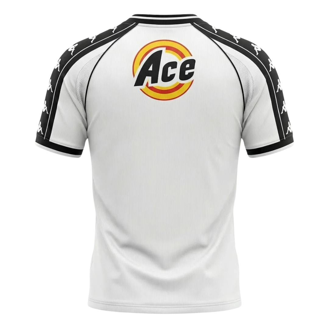 Camisa Vasco da Gama II Retrô 2000 - Retrô Kappa - Branca com a faixa em preto e detalhes em amarelo e vermelho