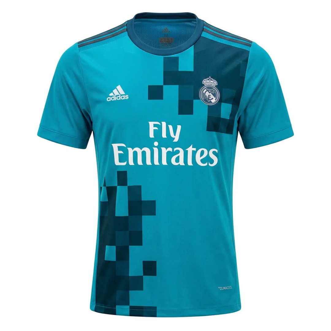 Camisa Real Madrid II 2017/2018 - Retrô Adidas - Verde água com detalhes em azul