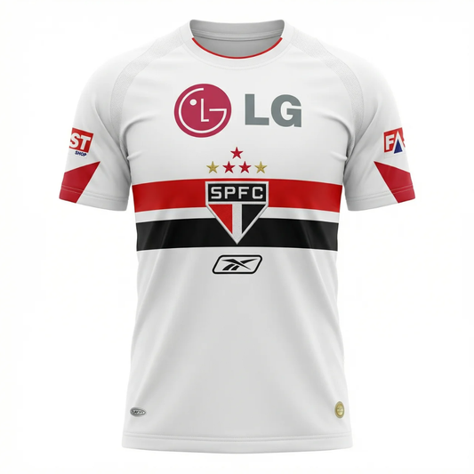 Camisa São Paulo I 2006 - Retrô Reebok - Branca com detalhes vermelho e preto
