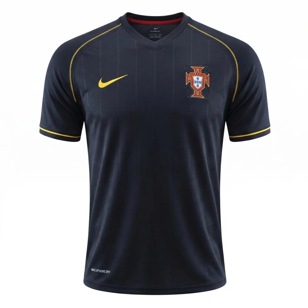 Camisa Seleção de Portugal II 2006 - Retrô Nike - Preta com detalhes em amarelo