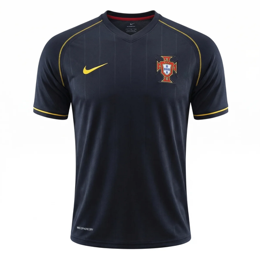 Camisa Seleção de Portugal II 2006 - Retrô Nike - Preta com detalhes em amarelo