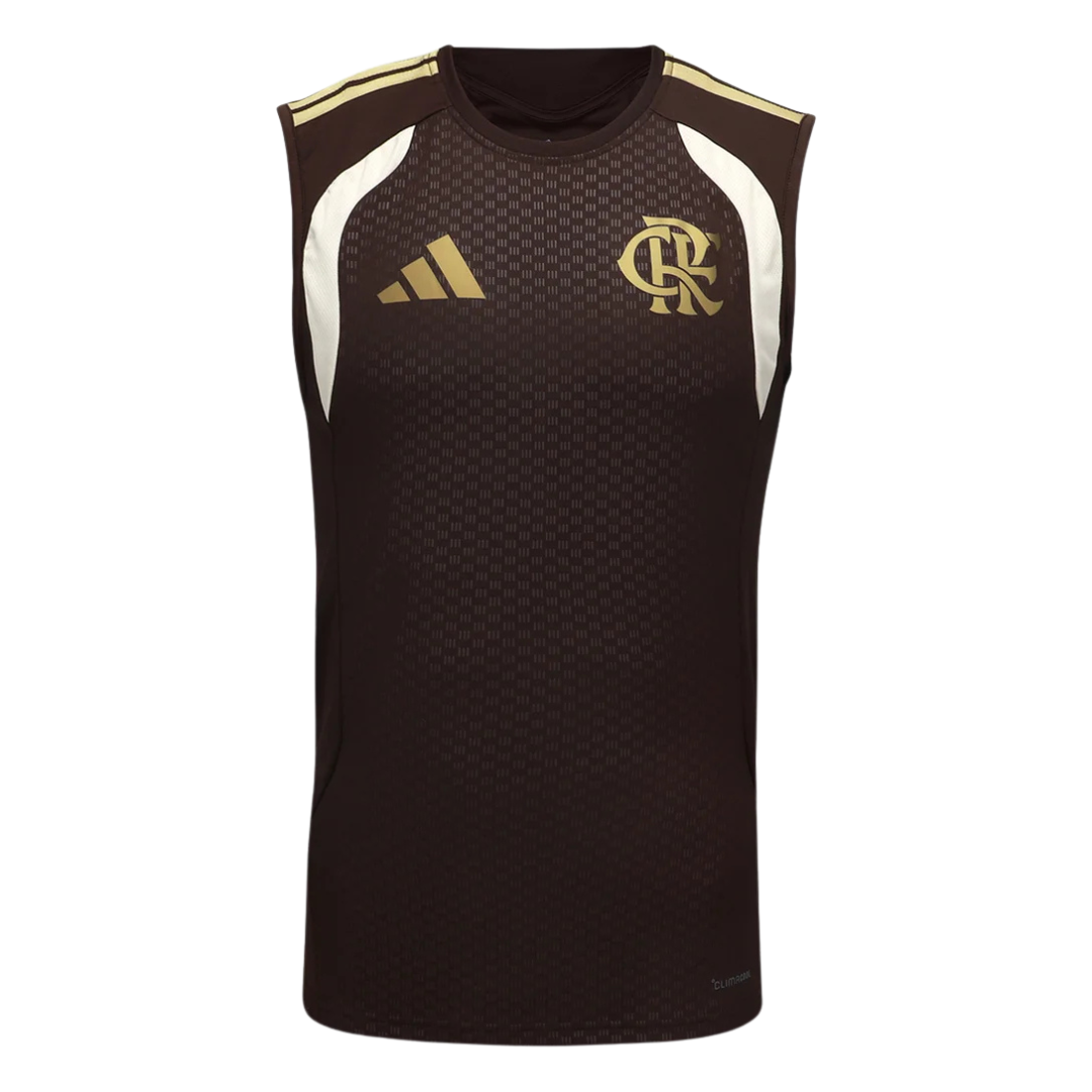 Camisa Flamengo Treino Comissão Regata 26/27 - Torcedor Adidas Masculina - Marrom com detalhes em bege