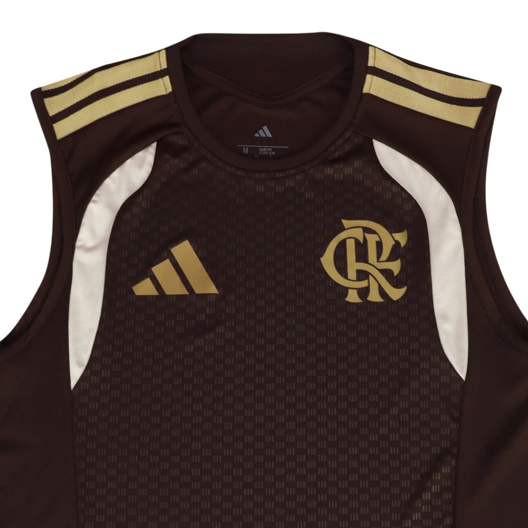 Camisa Flamengo Treino Comissão Regata 26/27 - Torcedor Adidas Masculina - Marrom com detalhes em bege