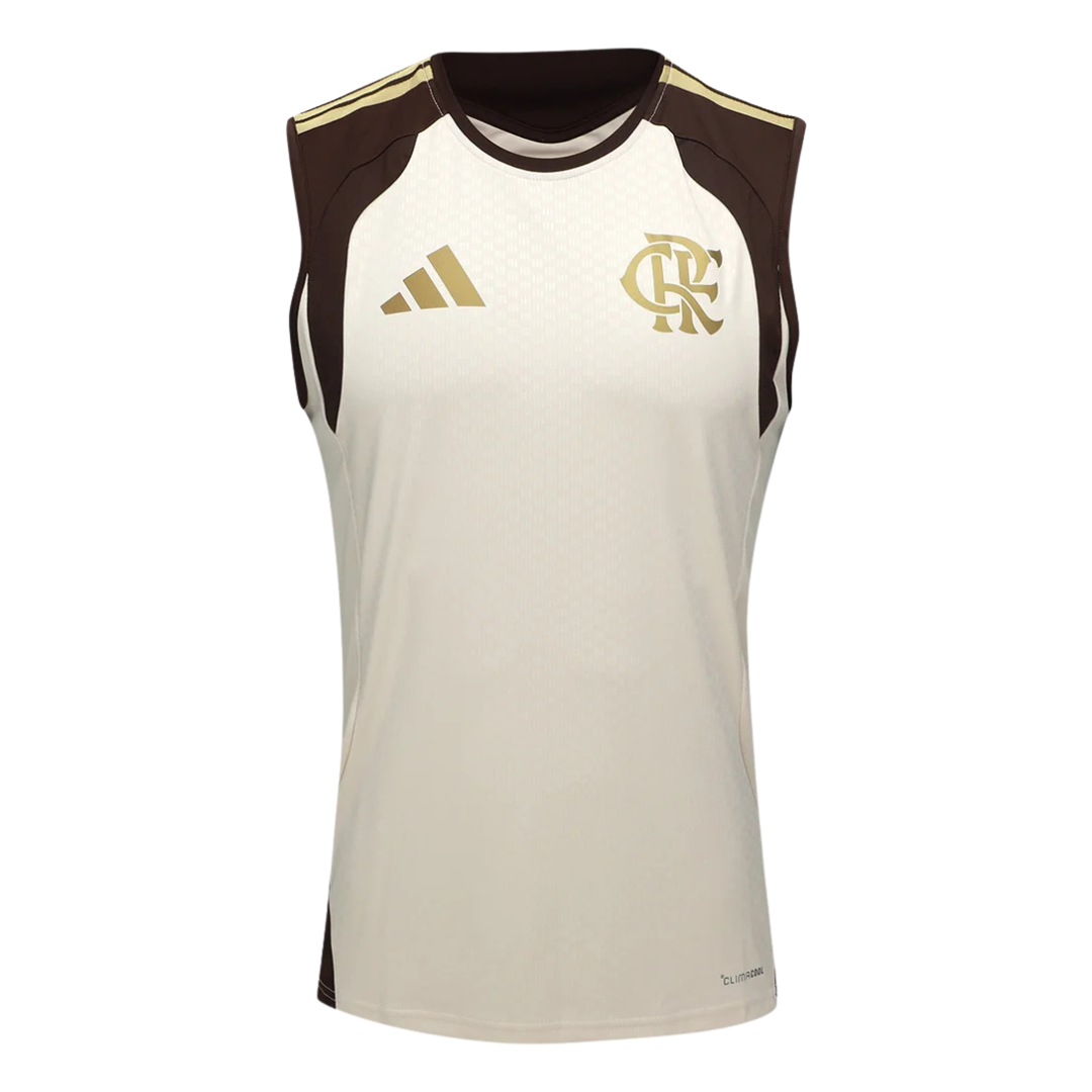 Camisa Flamengo Treino Atleta Regata 26/27 - Torcedor Adidas Masculina - Bege com detalhes em marrom