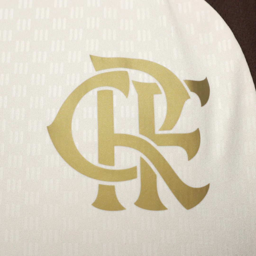 Camisa Flamengo Treino Atleta 26/27 - Torcedor Adidas Masculina - Bege com detalhes em marrom