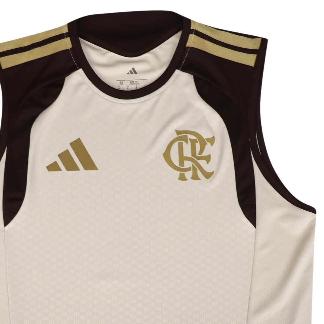 Camisa Flamengo Treino Atleta Regata 26/27 - Torcedor Adidas Masculina - Bege com detalhes em marrom