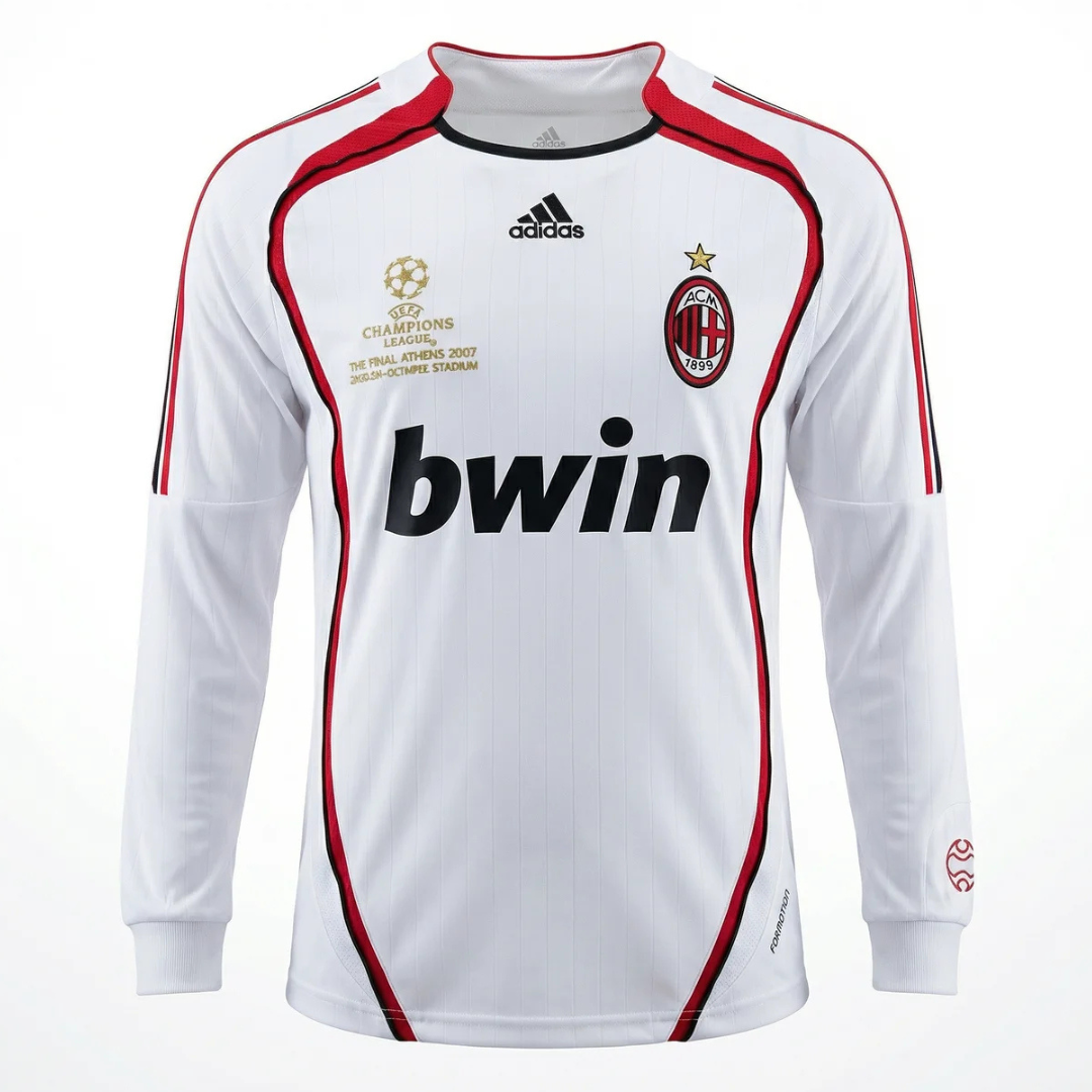 Camisa AC Milan 2006/2007 Manga Longa - Retrô Adidas - Branca com detalhes em preto e vermelho