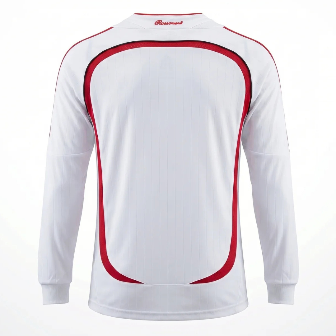 Camisa AC Milan 2006/2007 Manga Longa - Retrô Adidas - Branca com detalhes em preto e vermelho