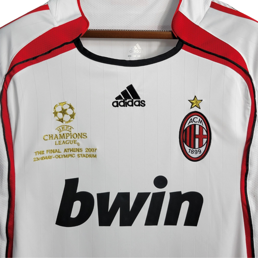 Camisa AC Milan 2006/2007 Manga Longa - Retrô Adidas - Branca com detalhes em preto e vermelho