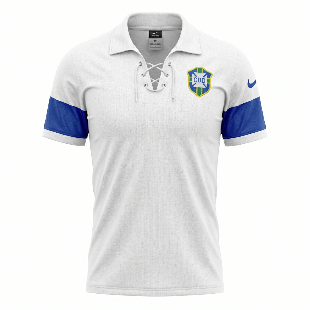 Camisa Seleção Brasileira III 2004 - Retrô Nike - Branco com detalhes em azul e brasão CDB