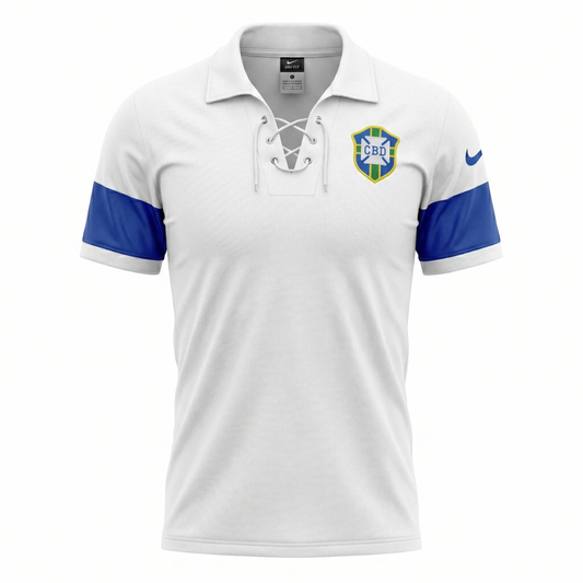 Camisa Seleção Brasileira III 2004 - Retrô Nike - Branco com detalhes em azul e brasão CDB