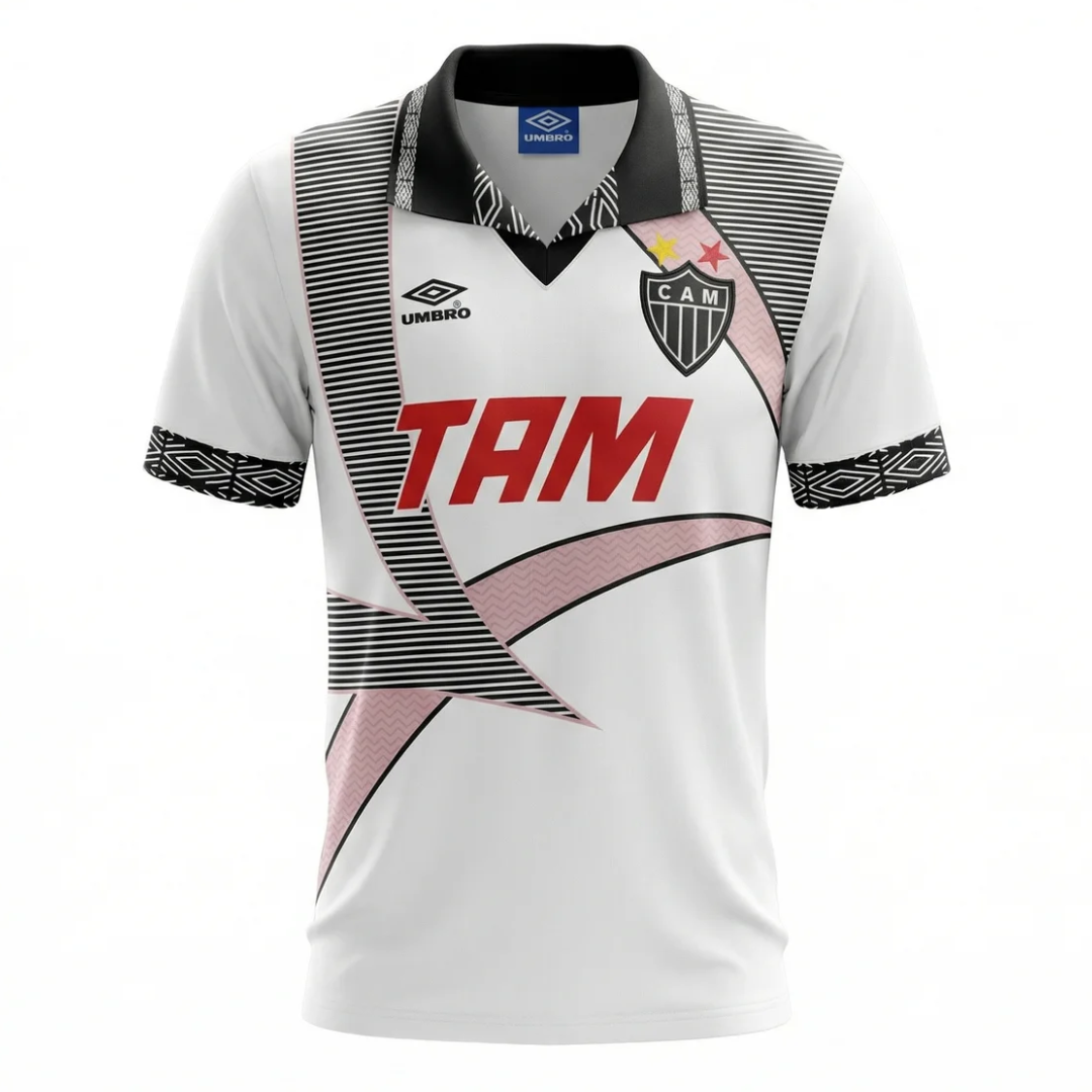 Camisa Atlético Mineiro II 1996 - Retrô - Branco com detalhes em preto