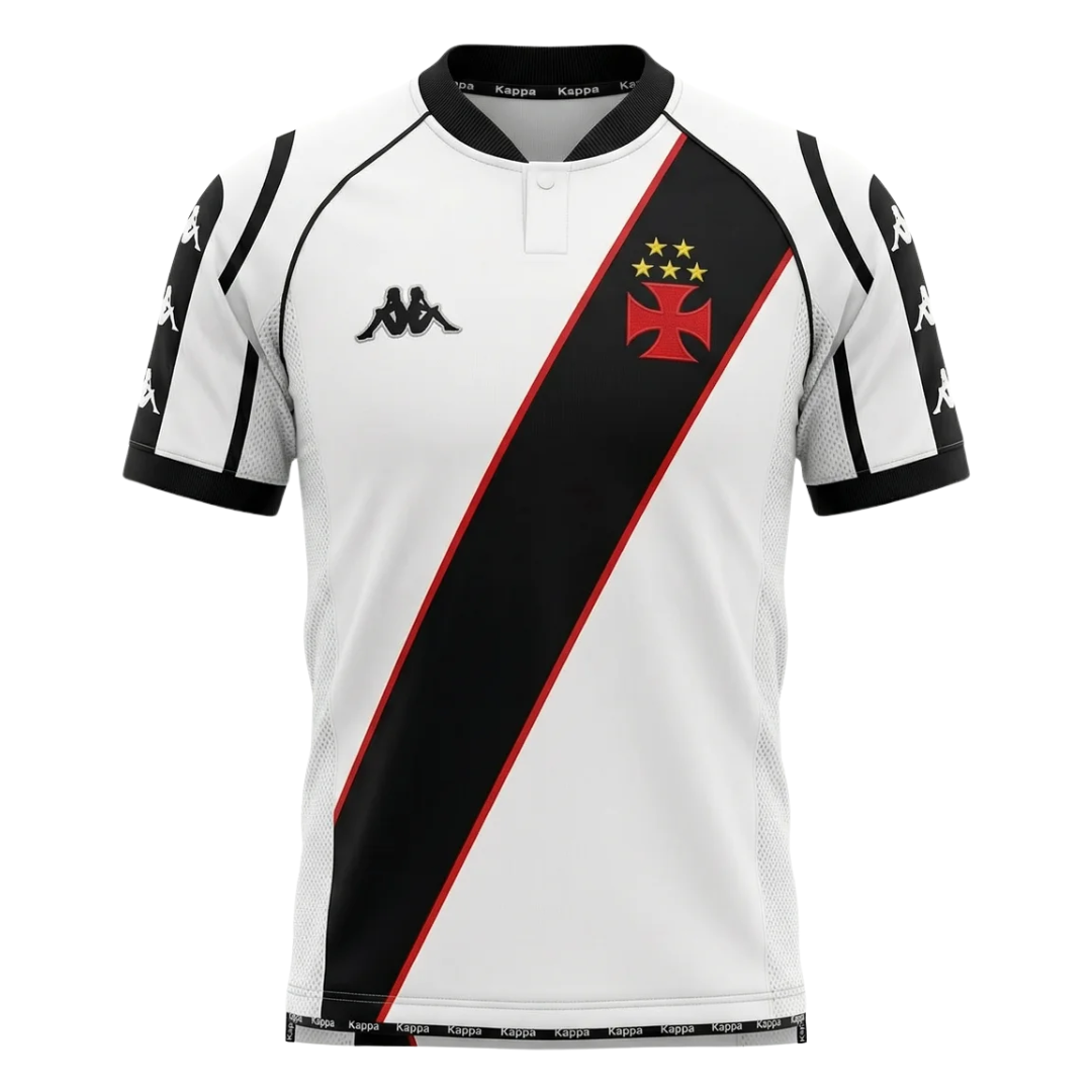 Camisa Vasco da Gama II Retrô 1998 - Retrô Kappa Masculino - Branca com faixa preta