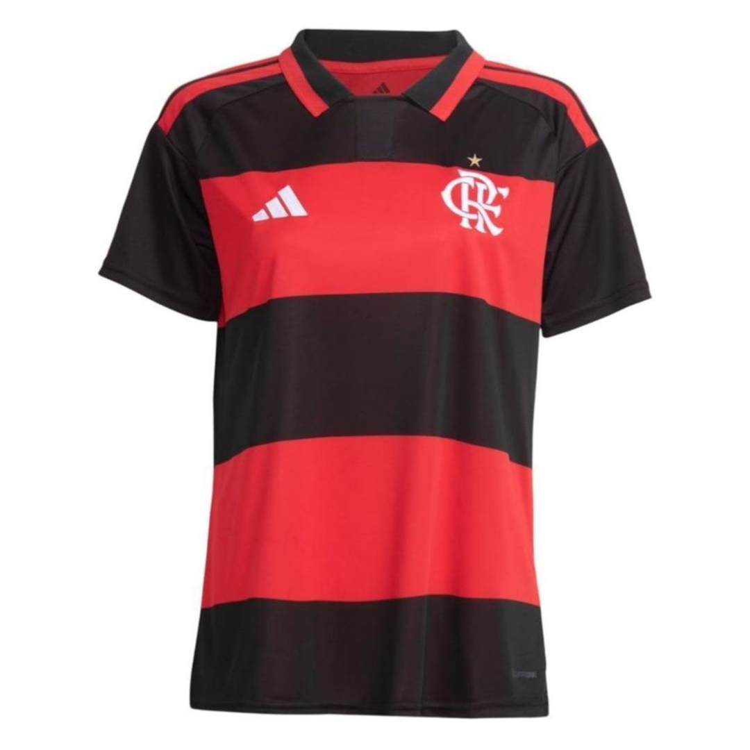 Camisa Flamengo I 26/27 - Torcedor Adidas Feminina - Preta e vermelha