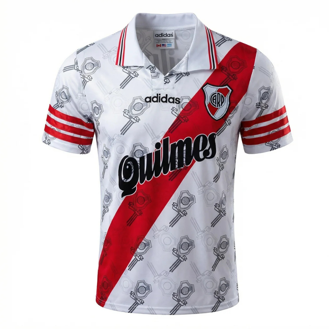 Camisa River Plate I 1995/1996 - Retrô Adidas - Branca com detalhes em vermelho