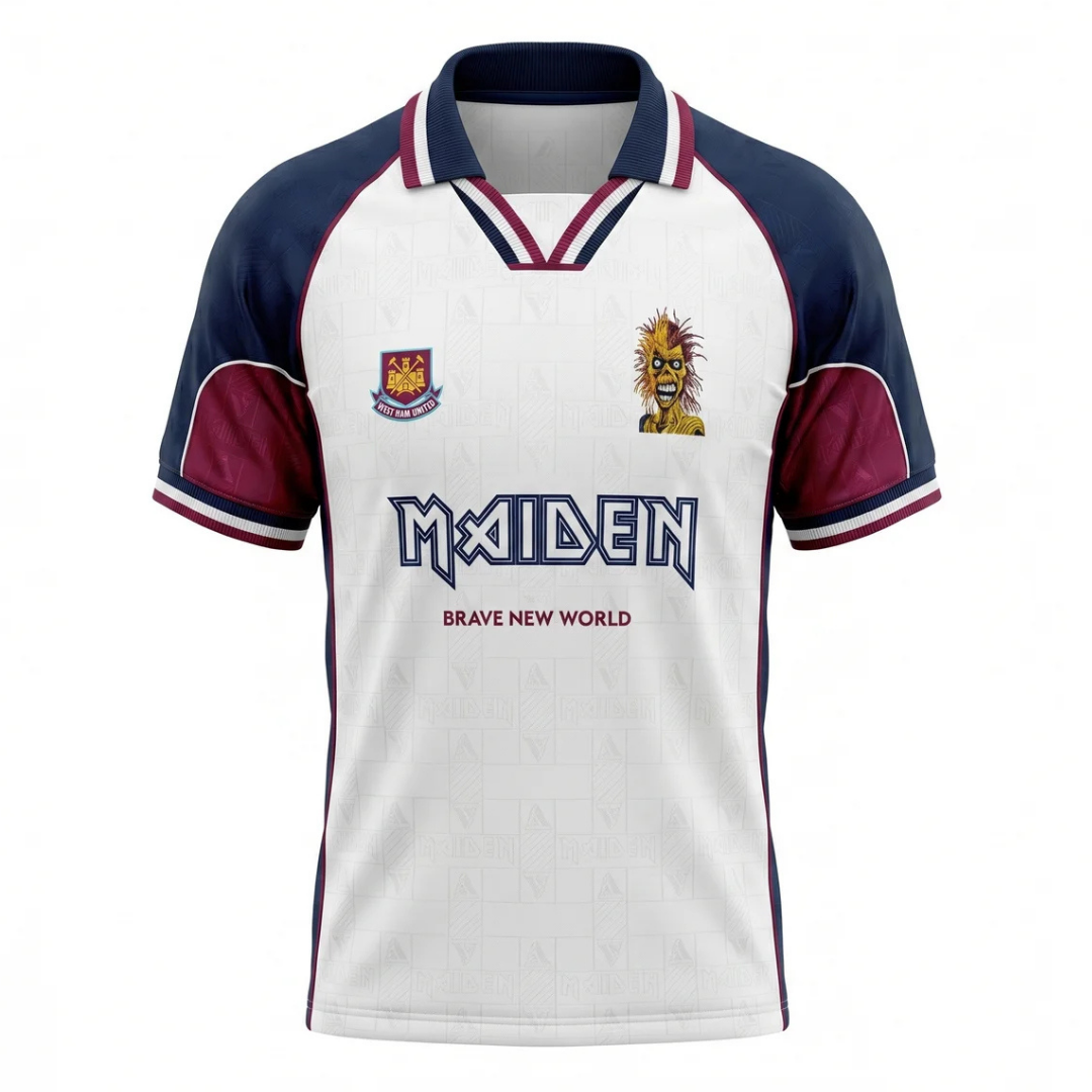 Camisa West Ham x Iron Maiden 1999 - Retrô - Branca