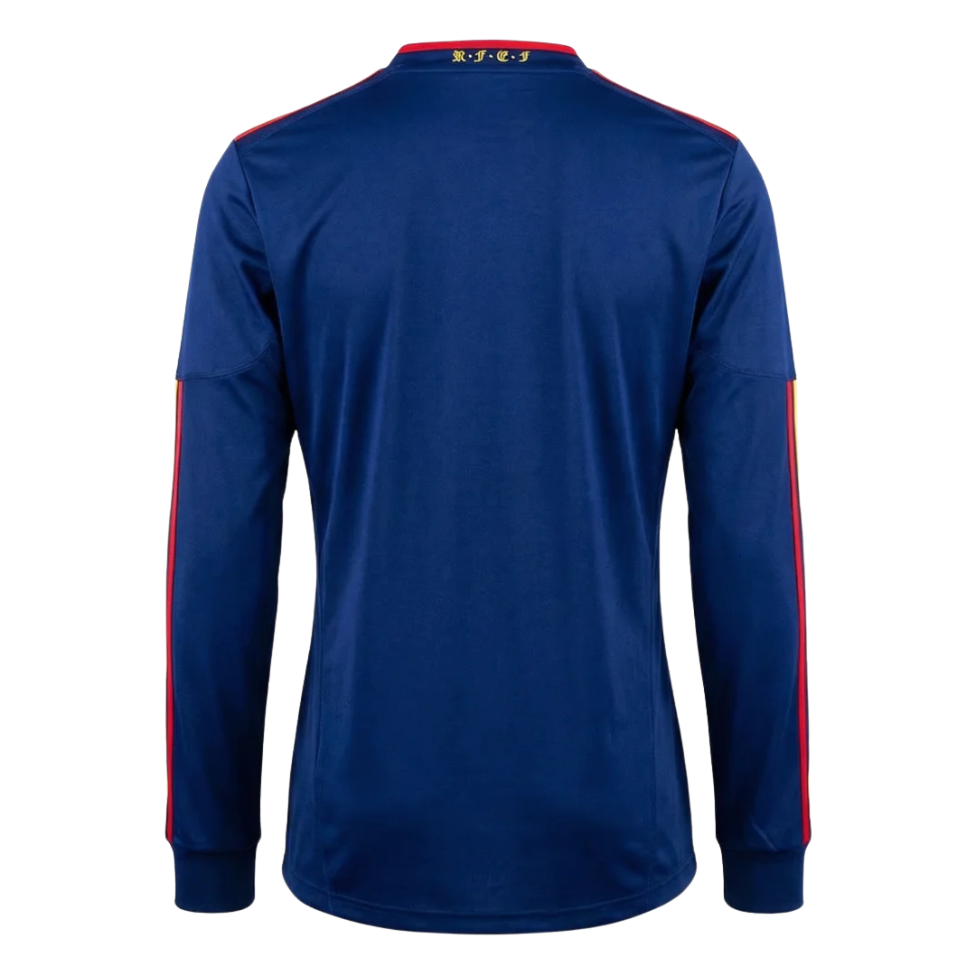 Camisa Seleção da Espanha II 2010 Manga Longa - Retrô Adidas - Azul com detalhes em amarelo e laranja