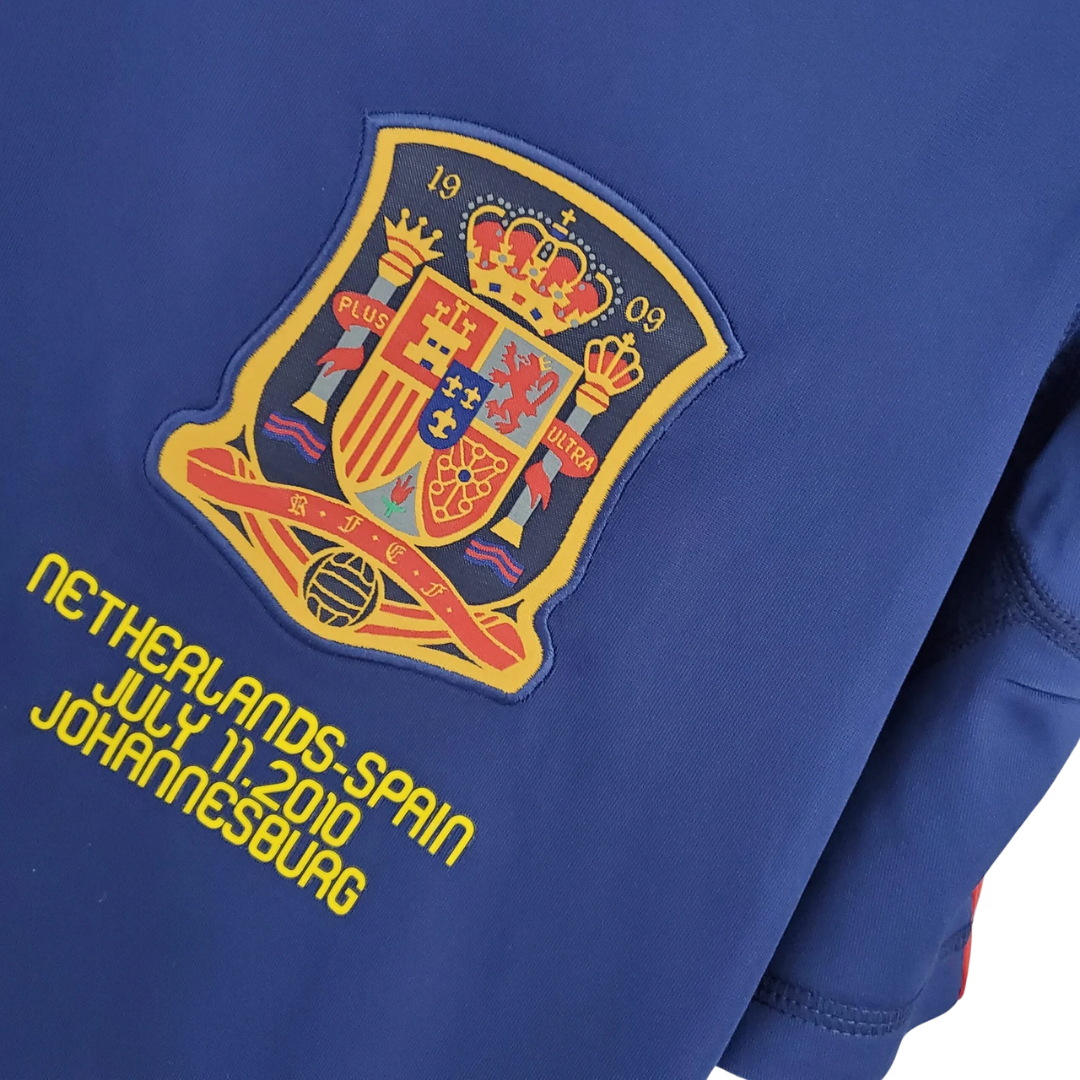 Camisa Seleção da Espanha II 2010 Manga Longa - Retrô Adidas - Azul com detalhes em amarelo e laranja