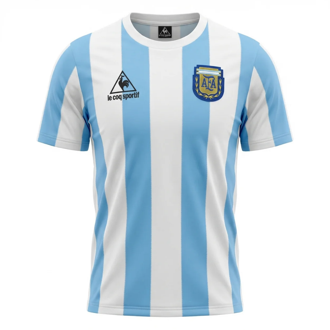 Camisa Seleção da Argentina I 1986 - Retrô Le Coq Sportif - Branca e azul