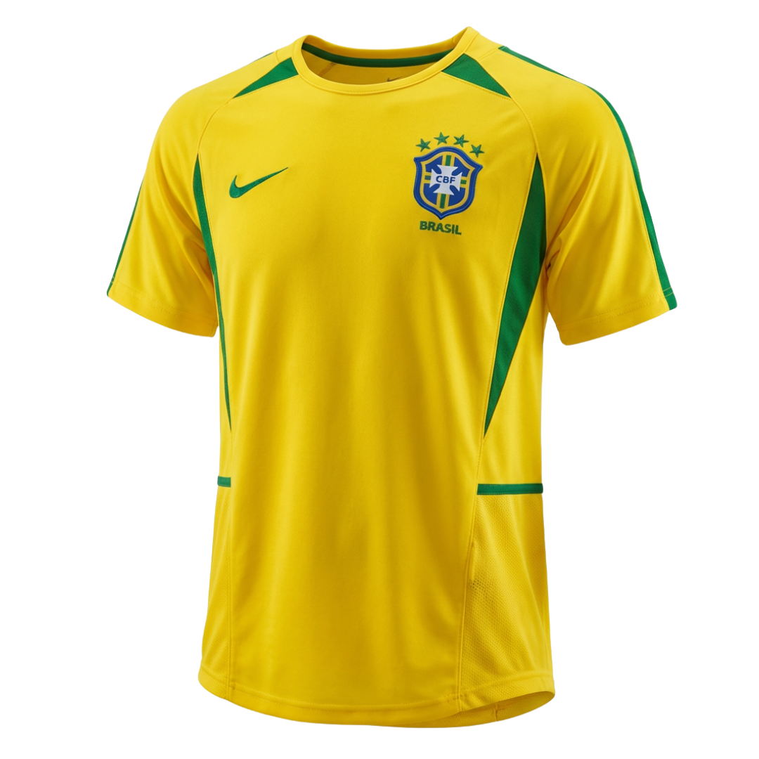 Camisa Seleção Brasileira I 2002 - Retrô Nike - Amarela com detalhes em verde