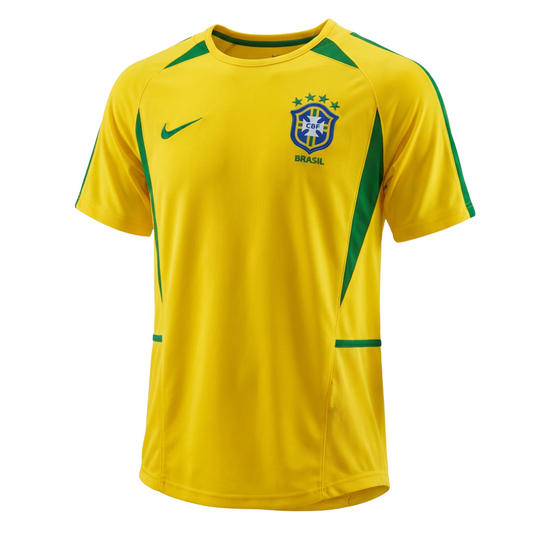 Camisa Seleção Brasileira I 2002 - Retrô Nike - Amarela com detalhes em verde