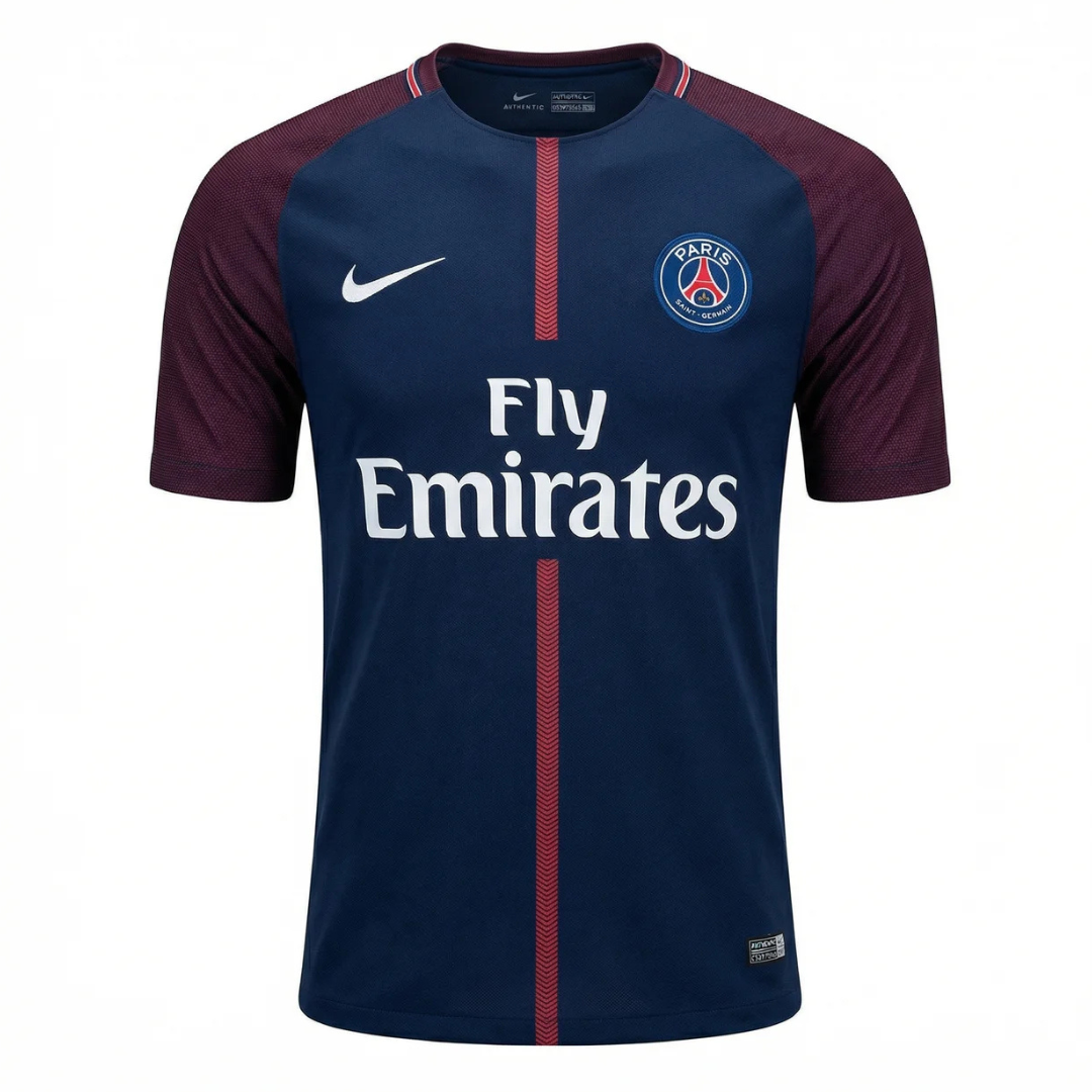 Camisa Paris Saint-Germain I 2017/2018 - Retrô Nike - Azul com detalhes em vermelho