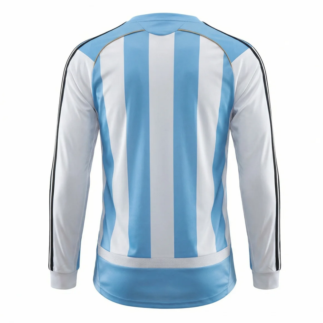 Camisa Seleção da Argentina I 2006 Manga Longa - Retrô Adidas - Azul e branco com detalhes em preto