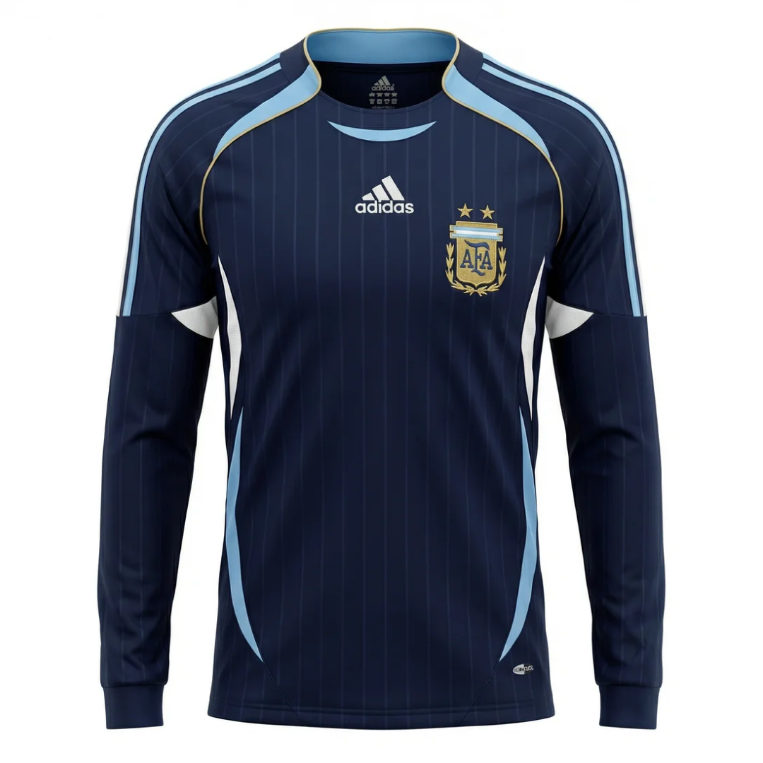Camisa Seleção da Argentina II 2006 Manga Longa - Retrô Adidas - Azul escuro com detalhes em azul claro