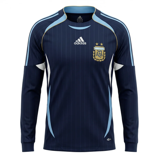 Camisa Seleção da Argentina II 2006 Manga Longa - Retrô Adidas - Azul escuro com detalhes em azul claro