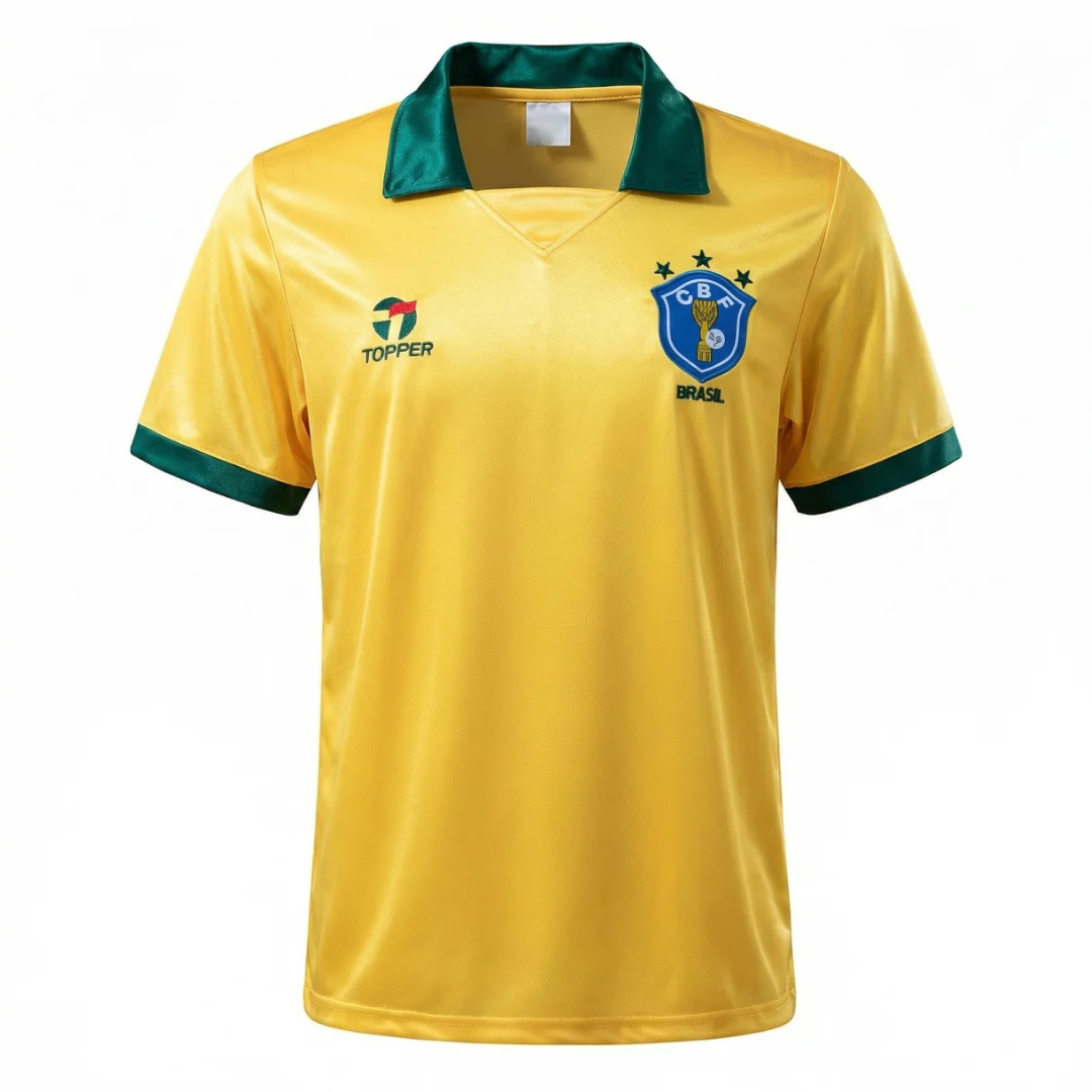 Camisa Seleção Brasileira I 1988/1990 - Retrô Topper - Amarela com gola verde