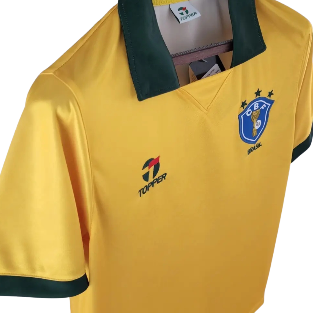 Camisa Seleção Brasileira I 1988/1990 - Retrô Topper - Amarela com gola verde